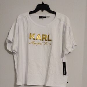 Karl Lagerfeld White Tee with Gold Signature